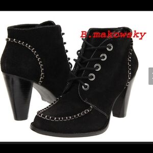 B. Makowsky Black Heeled Suede  Lace-Up Boots Size 6.5 .New Condition